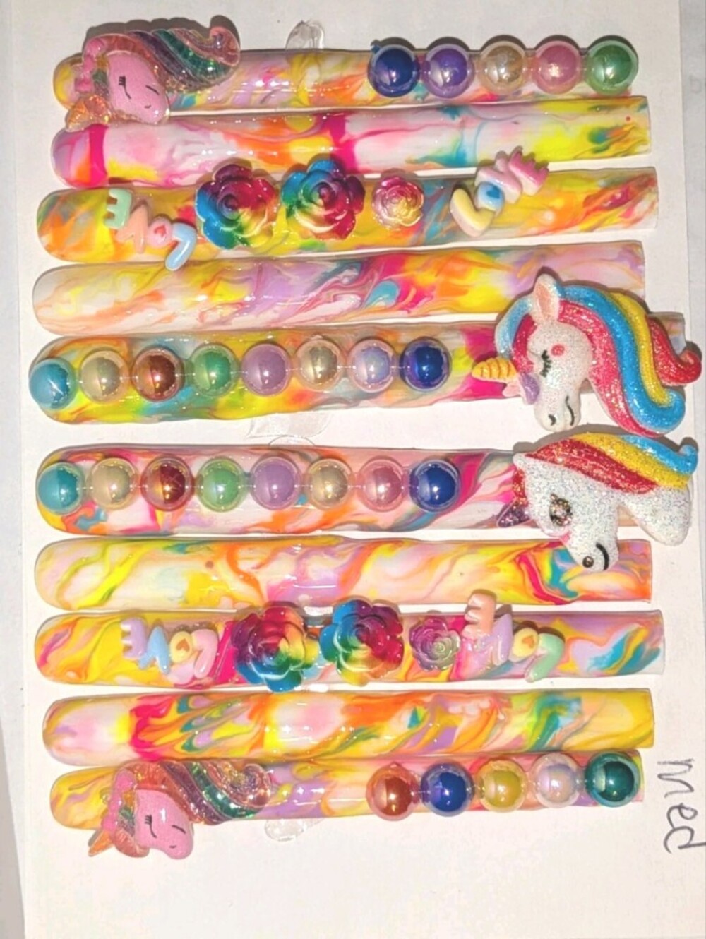 Hand Crafted Multicolor Unicorn 6Xl Press-On Nails with Rainbow Accents Sz Mediu - Picture 15 of 17